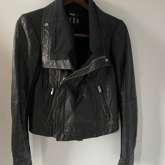 Veda Max Classic Leather Moto Jacket Black Women’s S Asymmetric Zip - Picture 3 of 9